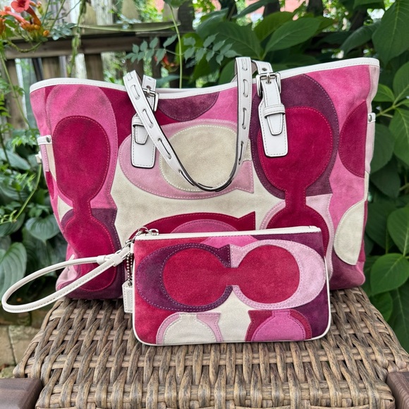 Coach Pink and Cream Tote and Clutch Set - Picture 2 of 6